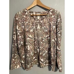 Chicos Top Womens 3 US XL Paisley Open Front Stretch Cotton Long Sleeve Artsy